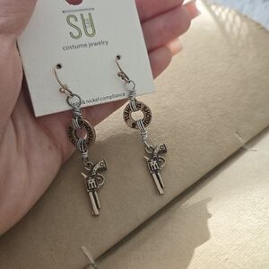Bullet Earrings with Revolver Gun Charm. New.